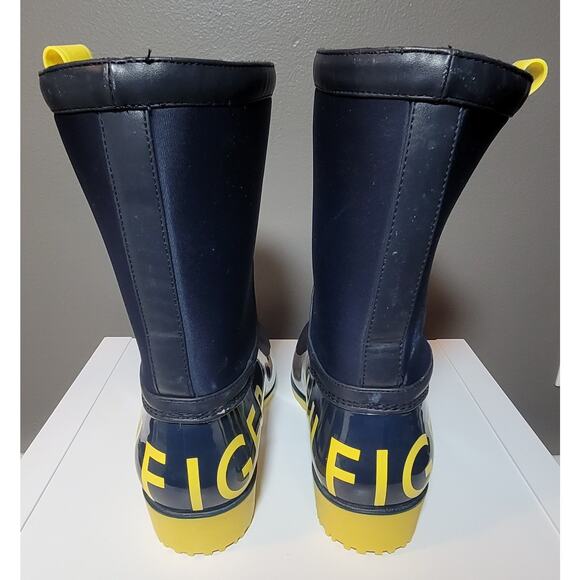 Tommy Hilfiger Desi Logomania Spellout Blue Yellow Women's Rain Boots - Picture 2 of 7